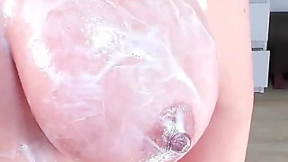 Drool and Oil with My Grand Dildo on My Perfect Tits