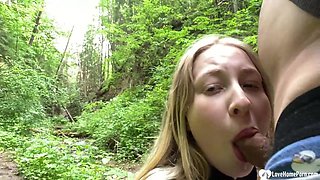 Girlfriend gets a facial in the woods