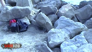 Busty French Pornstar Delfynn Delage Dildoing at the Beach - MMM100