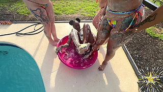 Creamy Custard Playtime: Savanna, Giana, Bleu & Livie Get Messy