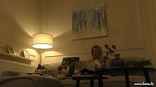 Horny Blonde Tight Pussy Girlfriend No Panties Shows Her Bare Ass and Legs at Home