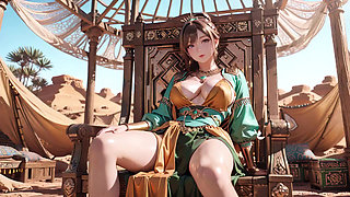 Green Gold Queen Coronation! Lazy side-lying in the desert palace, fingers teasing hair and veil, sun-kissed skin glistening.