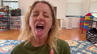 Hot milf gives kneeling blowjob