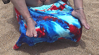 Laying with My Shaved Big Pussy Spread Wide Open on the Nude Beach to Tease Those Walking by and Looking BBW Swinger Wife Feet