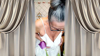 Hot Housewife Lukerya Masturbates on a Washing Machine, Russian MILF Solo, Teases in White Shorts