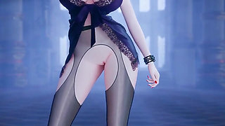 mmd T-ara - Number Azur Lane Lace Lingerie Crotchless Black Stockings