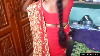 Desi Bhabi Changing Her Red Shari .