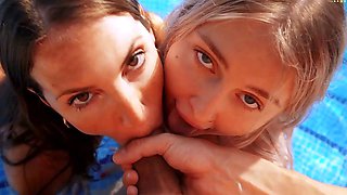 Public blowjob from an amateur brunette babe in POV video