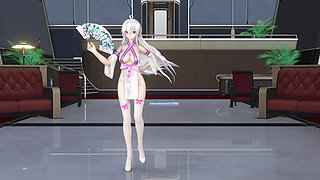 Featured Haku (yawane) - a Thousand Lanterns Traditional-style Seductive Qipao, Thong, White Stockings, High Heels