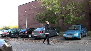 Squatting Between Parked Cars To Piss In Public