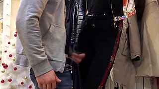 Muscle Stud RyslanErotica with Big Ass and Cock Strokes His Cock in Public Shop, Pounding Fuck