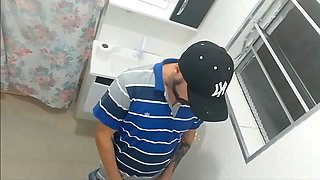 Hot young woman enters the men's bathroom of a bar!