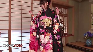 Shaved Pussy woman in sultry Japanese kimono enjoys hot Creampie fucking fantasies fulfilled Toys