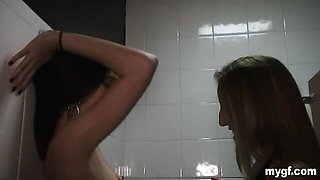 Sweetheart Hope gives a sweet public cunnilingus in the toilet