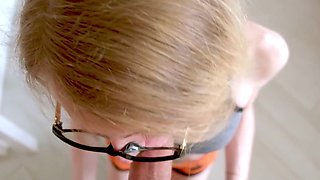 Horny girl in cute glasses is curious about anal and asks me to creampie her tight asshole