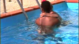 White whore gets fucked in the ass by a black after a swim in the pool