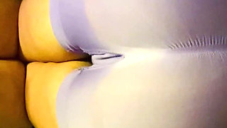 Perfect Cameltoe in Tight Purple Yoga Shorts