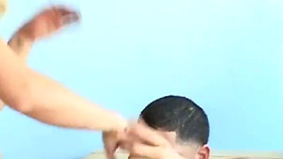 Blonde gets fucked at the poolside by two horny cocks