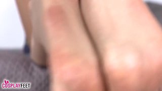 Wild Blonde Hostess Candy Posing Her Sexy Feet In Tight Pantyhose While Masturbating - Nikki Miller