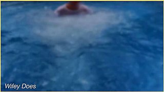 Hot Milf Wifey Flashes Her Big Braless Tits in Pool - Outdoor Public Nudity