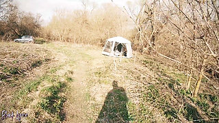 Cheating Tourist Sucked Stranger in a Tent for Help - Mouthful of Cum and Oral Creampie - Black Lynn