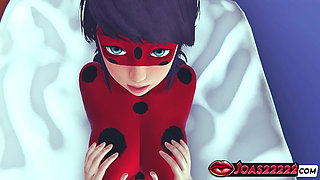 Ladybug Rule34 3D Hentai Animation - Busty Red Latex Heroine Engages in Bed Play, Standing Cunnilingus, and Anal Vibrator Orgasm