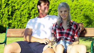 Hot brunette mia bangg gives pov blowjob before threesome