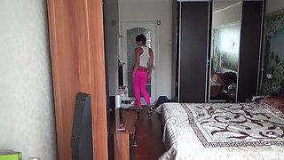 Kate sexy walking in yoga pants high heels and short white top