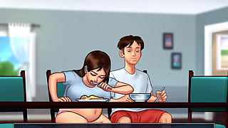Summertime saga - Johannes played with Eve's pussy and she gave him a handjob