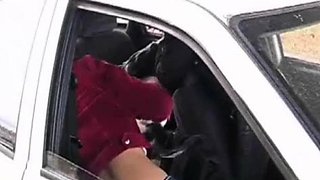 Blonde slut outdoor blowjob in a public park