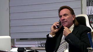 Horny brunette gets anally banged in the office