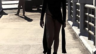 Shy Goth Exhibitionist - High Slit Sheer Dress Crotchless