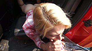 Ardent lovely buxom blondie Hope Harper gives BJ and gets fucked in the car