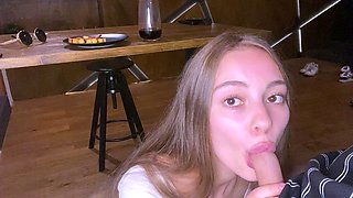 Public blowjob from an amateur brunette babe in POV video