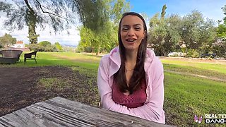 Public porn movie with a busty girl who has no fucking limits