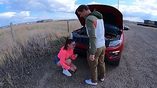 Frozen Mechanic Fucks Mouth & Cums on Tits - Ukrainian MiaSin Deep Throat Blowjob