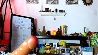 Hot amateur chick riding toy and fingering on webcam