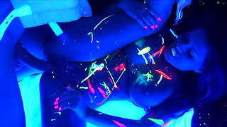 Big hair and big tits: Eva Angelina gets fucked in neon glow