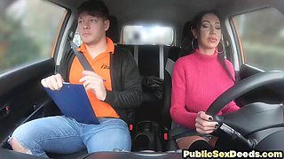Busty bigtitted MILF pussyfucked in car