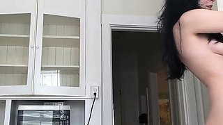 Amateur young brunette enjoys dildo on solo masturbation