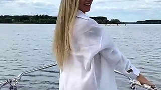 Horny busty blonde babe with big boobs