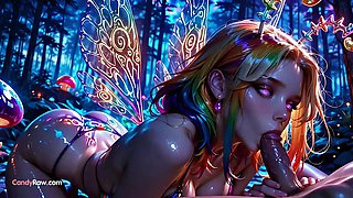 Busty Rainbow Fairy Slurps Cock in Enchanted Mushroom Grove