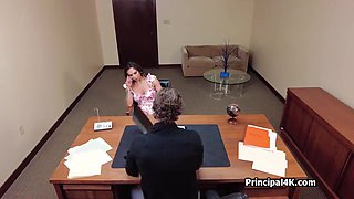 Head Teacher Banging Slutty Latina Cougar On His Office Desk