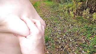 Barefoot and topless hiking with titslapping