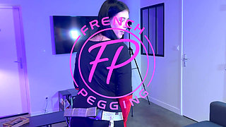French Pegging - Caged Sub Gets His Ass Destroyed by His Mistress Strapon - BDSM