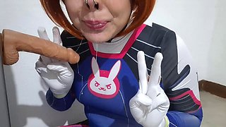 Fermerino as D.Va in Steamy Cosplay Performs BDSM Nosehook Restraint During Deepthroat B