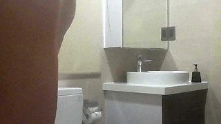 Playing with My Big Thick Cock as I Watch My Step Sister Shower