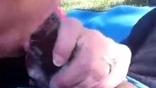 Big tit blonde gives blowjob to big cock