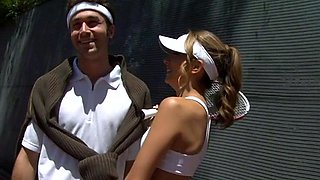 Blonde babe bangs in public car park