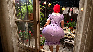 Big Ass Neighbor Spied in the Backyard Wearing Floral Dress